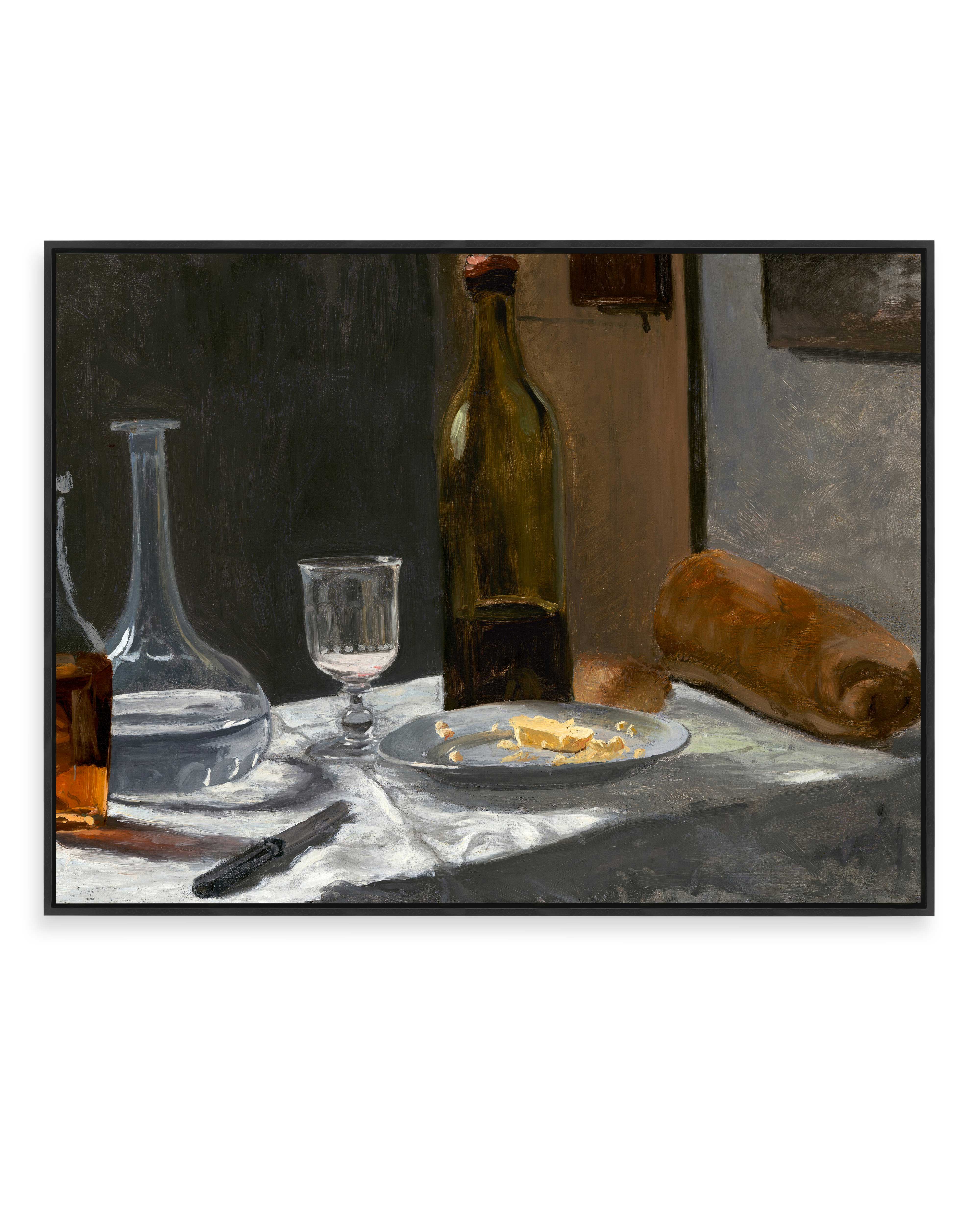 Still Life with Bottle, Carafe, Bread and Wine (1863)