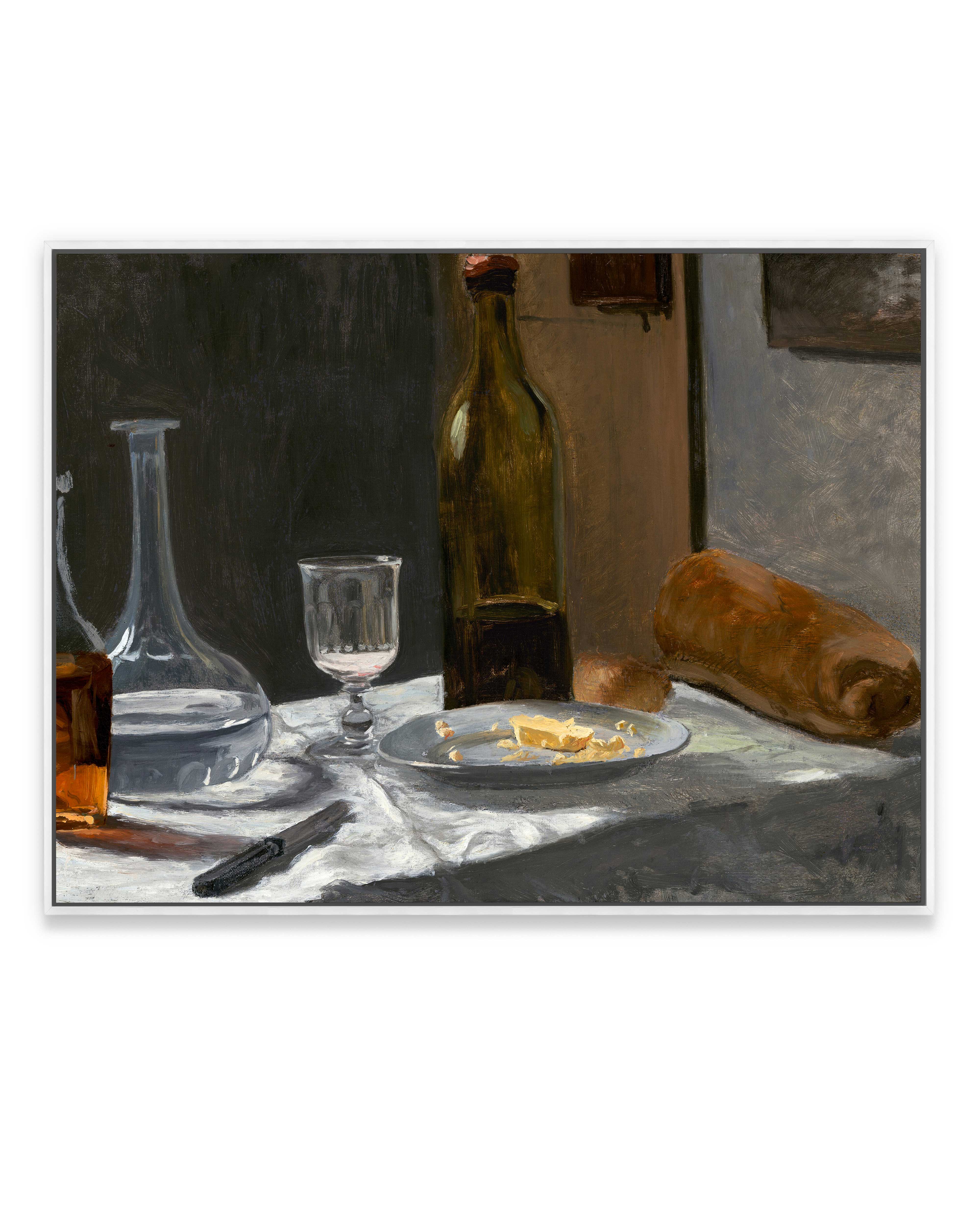 Still Life with Bottle, Carafe, Bread and Wine (1863)